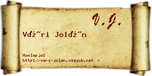 Vári Jolán névjegykártya
